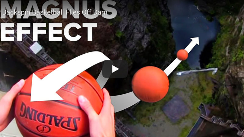 Backspin Basketball Flies Off Dam- Rotazione della palla effetto Magnus