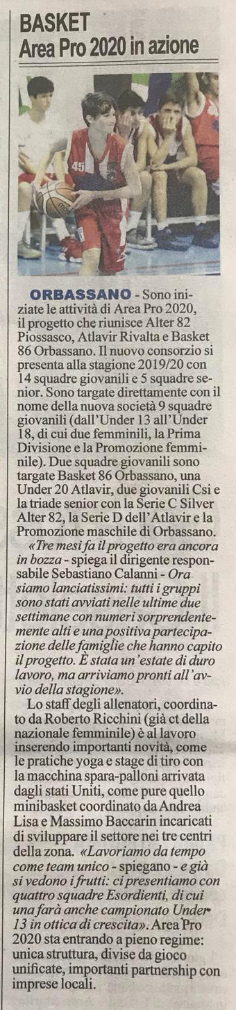 Basket in…”Azione” area pro 2020!!