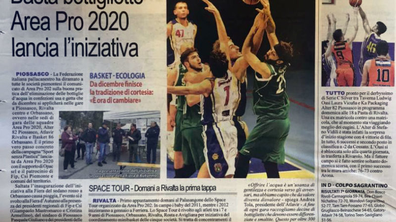 Basta bottigliette:Area Pro 2020 lancia iniziativa
