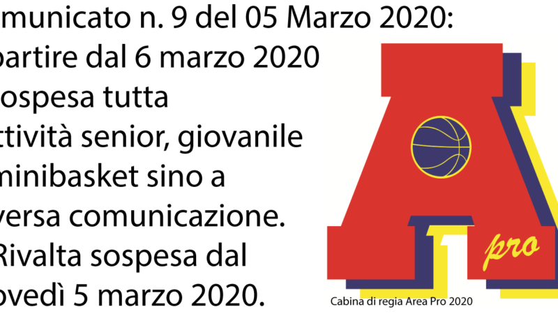FASE I-II: Dal 6 marzo 2020 è sospesa tutta l’attività senior, giovanile e minibasket,  in palestra e sulle piastre dei tre comuni, sino a diversa comunicazione.