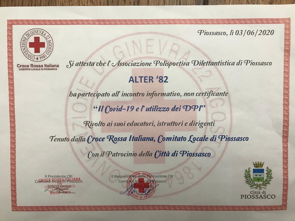 Alter 82 e areapro2020 hanno svolto il corso informativo  su “Covid-19 e utilizzo DPI”, tenuto da Croce Rossa Italiana di Piossasco.