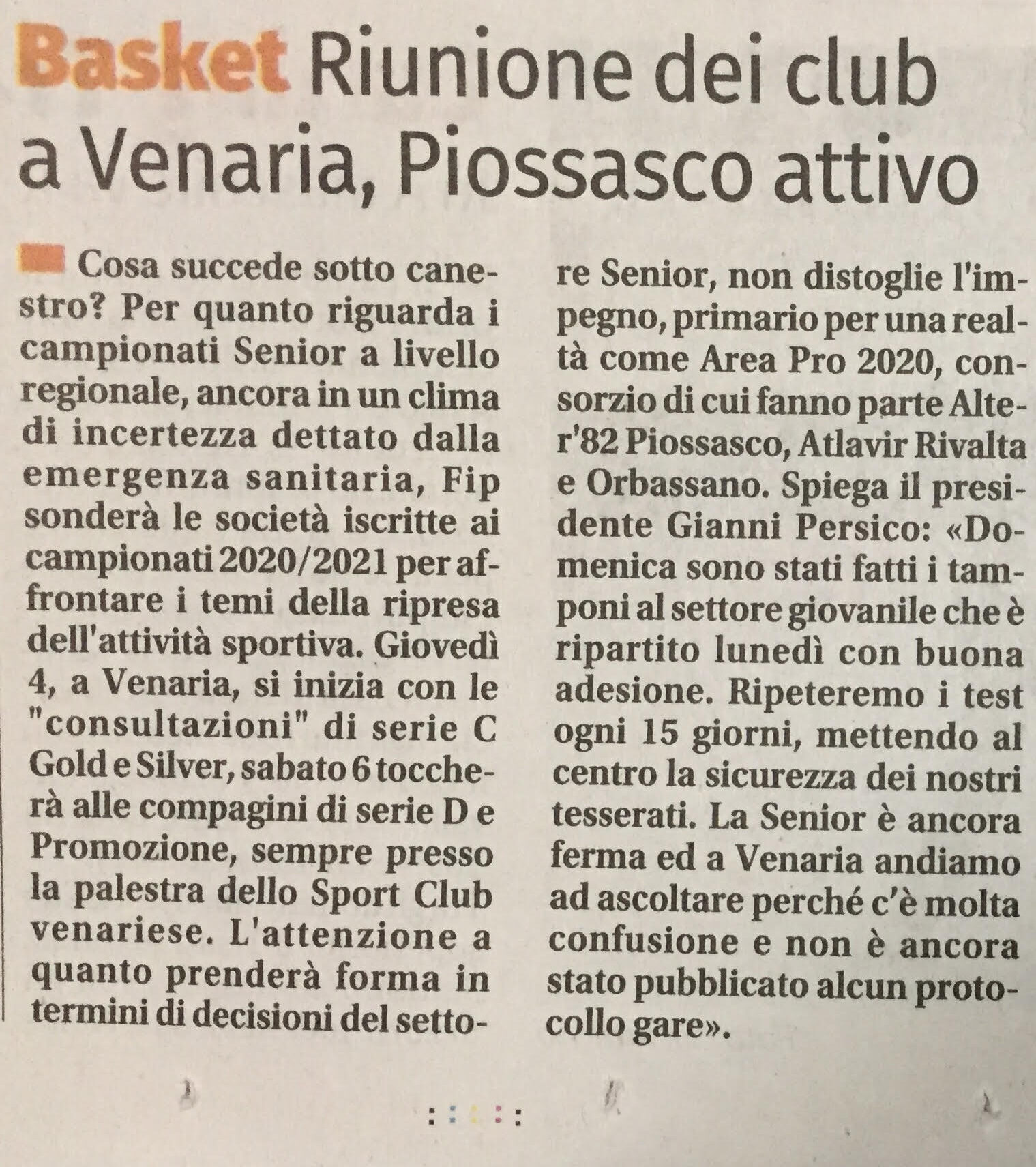 Piossasco attiva: eco del Chisone