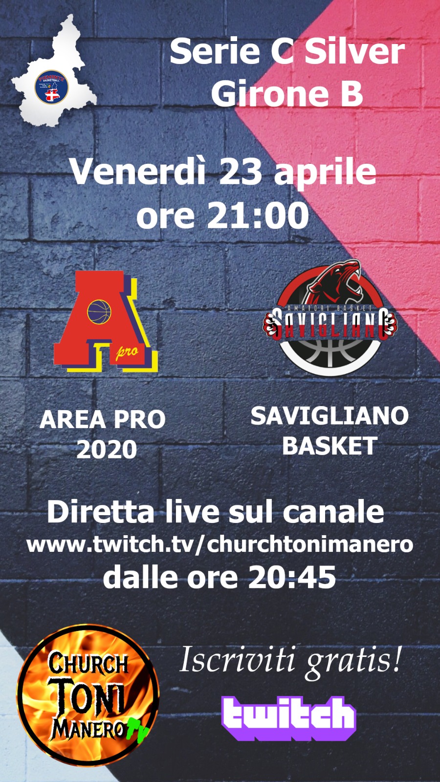 Serie C: Area Pro 2020 ospita Savigliano ore 21.00 Palasport Piossasco. Diretta su churchtonimanero web-tv.