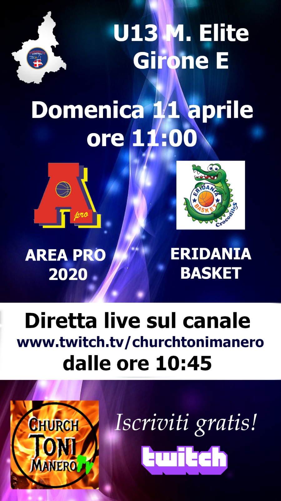 U 13 Elite: AreaPro2020-Eridania in diretta su tonimanero web tv