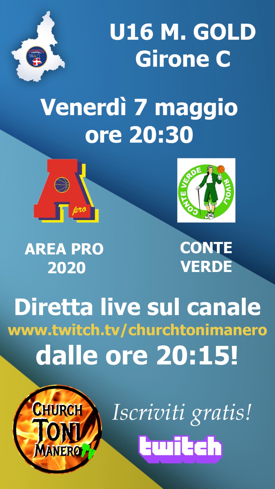 Under 16 Gold: venerdì 7 maggio 2021, Area Pro 2020 vs Conte Verde.