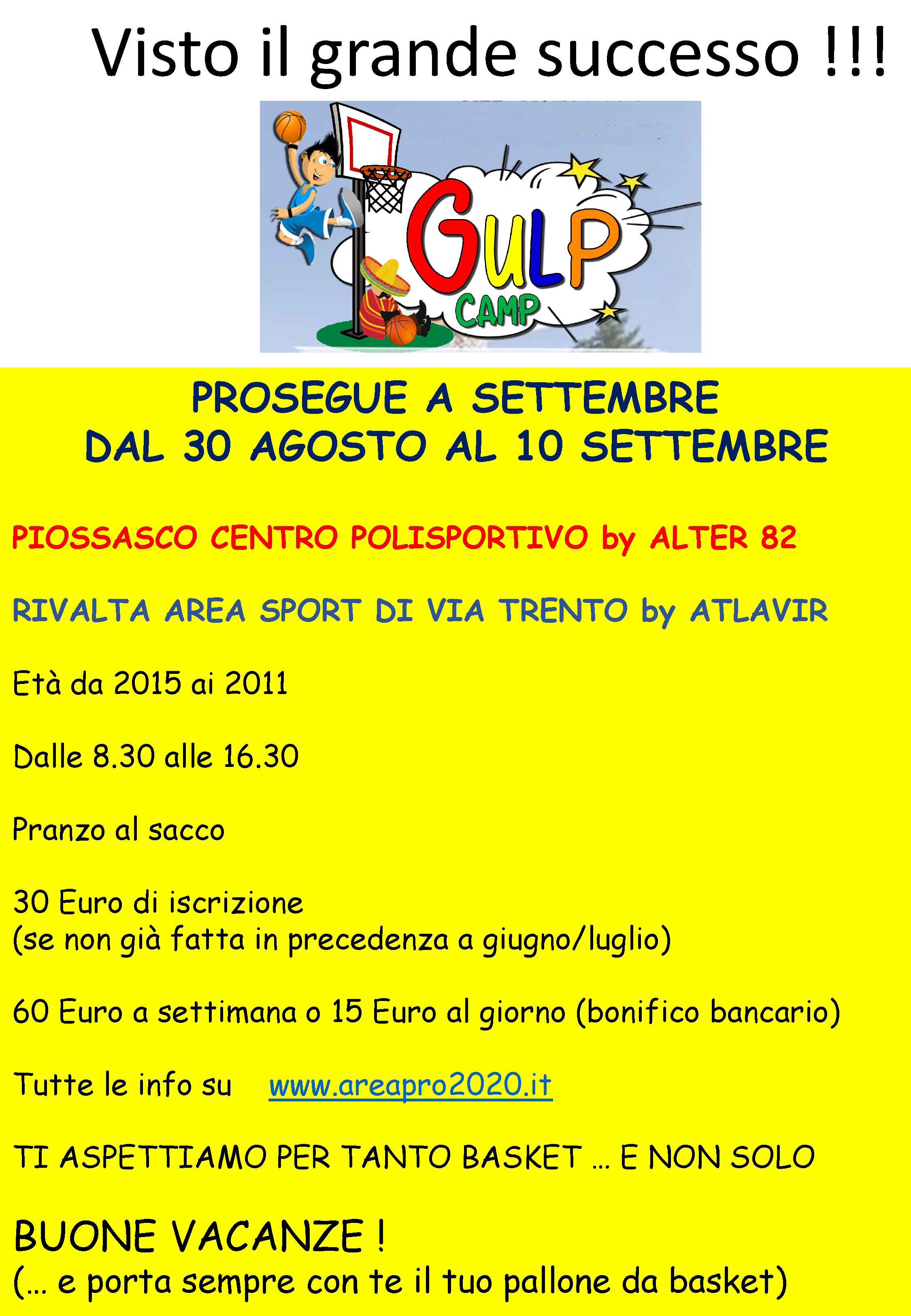 Gulp Camp raddoppia: dal 30 agosto al 10 settembre 2021 a Piossasco e Rivalta.