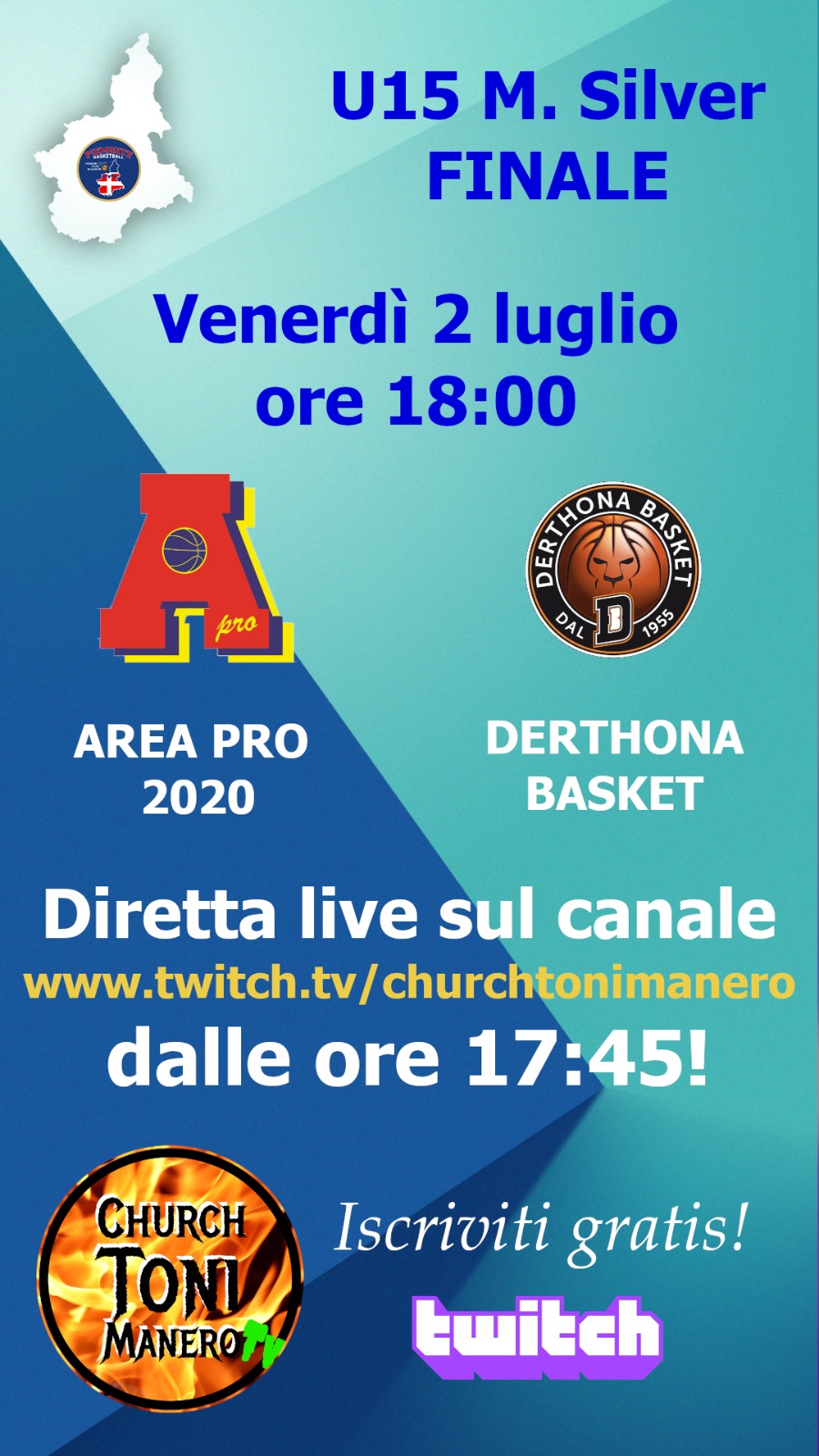 Finale under 15 silver, AreaPro2020 vs Derthona venerdì 2 luglio 2021 al Palasangone di Rivalta