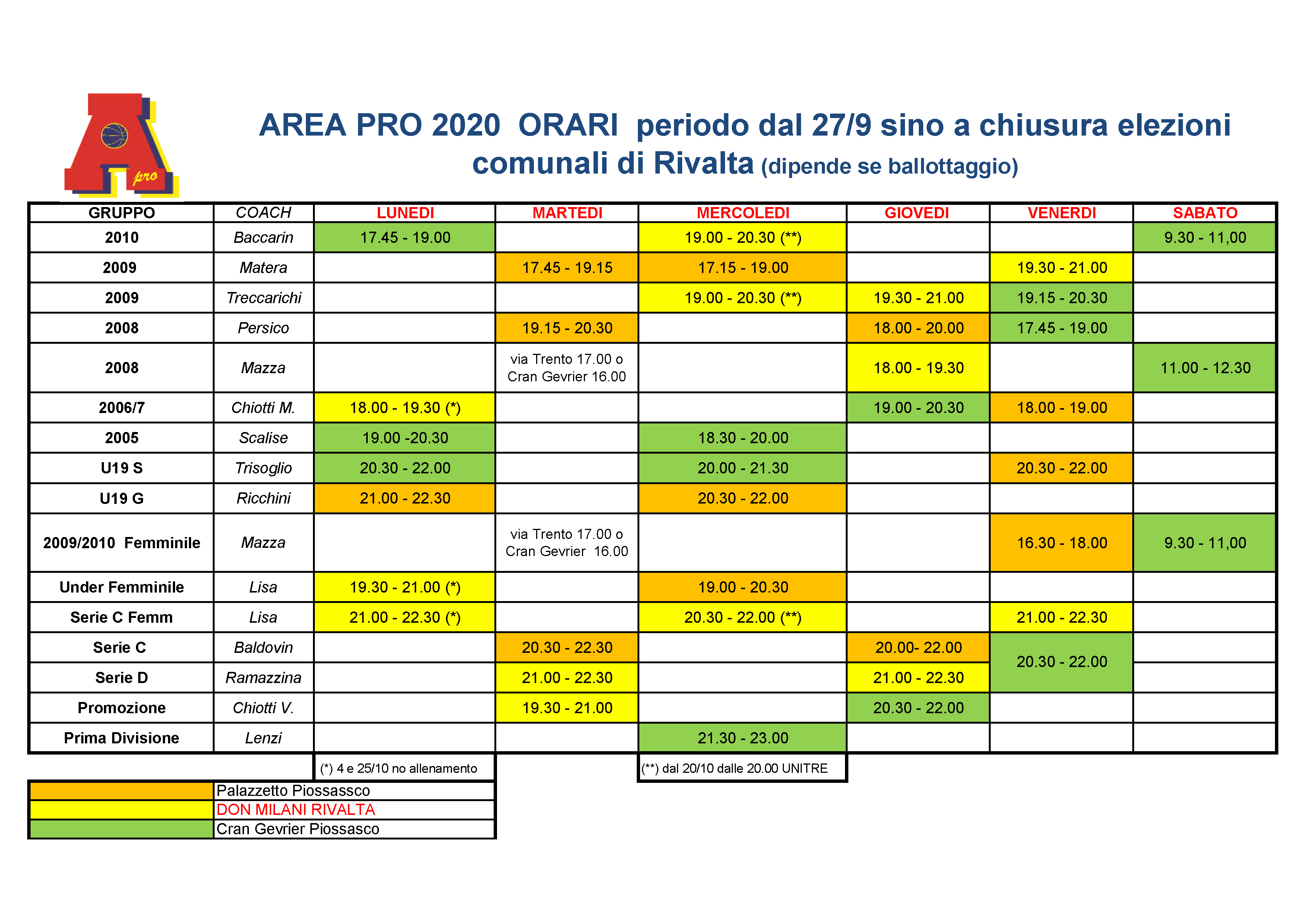 Attenzione: Orari dal 27 settembre 2021 per  elezioni comunali di Rivalta.