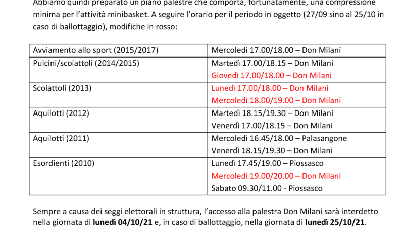 Variazioni Minibasket Rivalta per elezioni:
