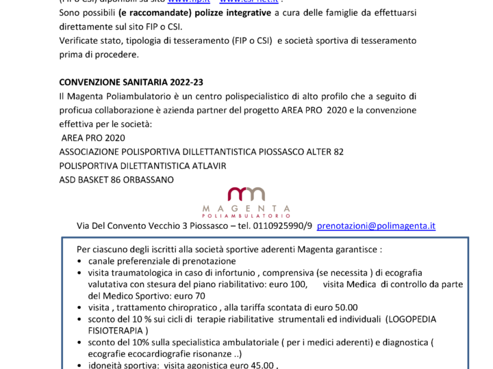 Convenzione sanitaria assicurativa poliambulatorio Magenta 2022-2023