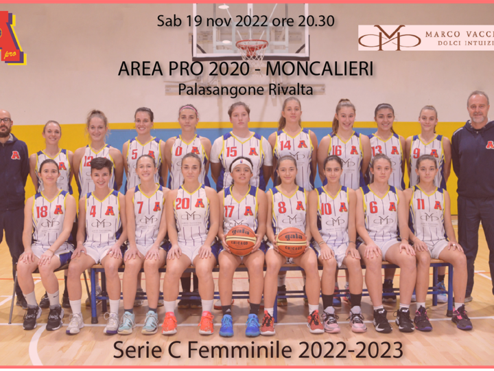 Serie C femminile: AreaPro2020-Moncalieri sabato 19 nov, ore 20.30 al Palasangone di Rivalta.