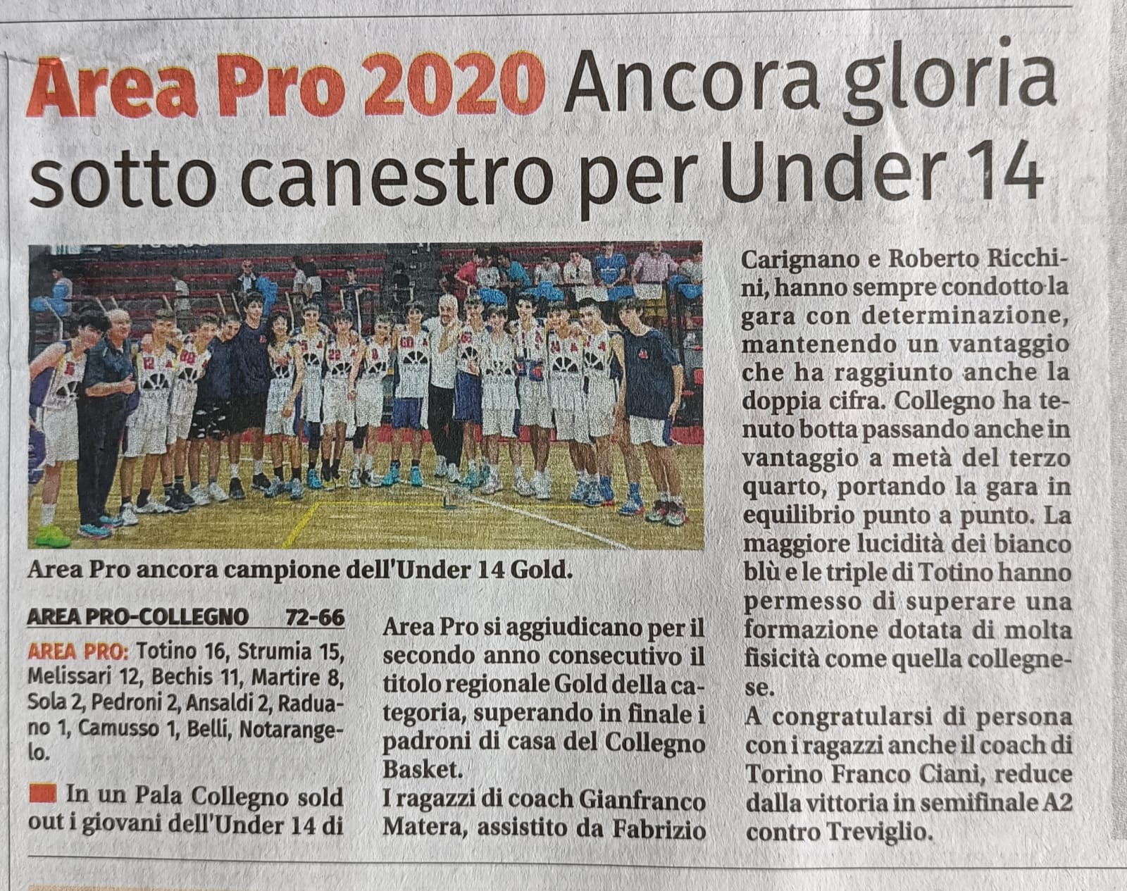 luna nuova: under 14 gold titolo del Piemonte