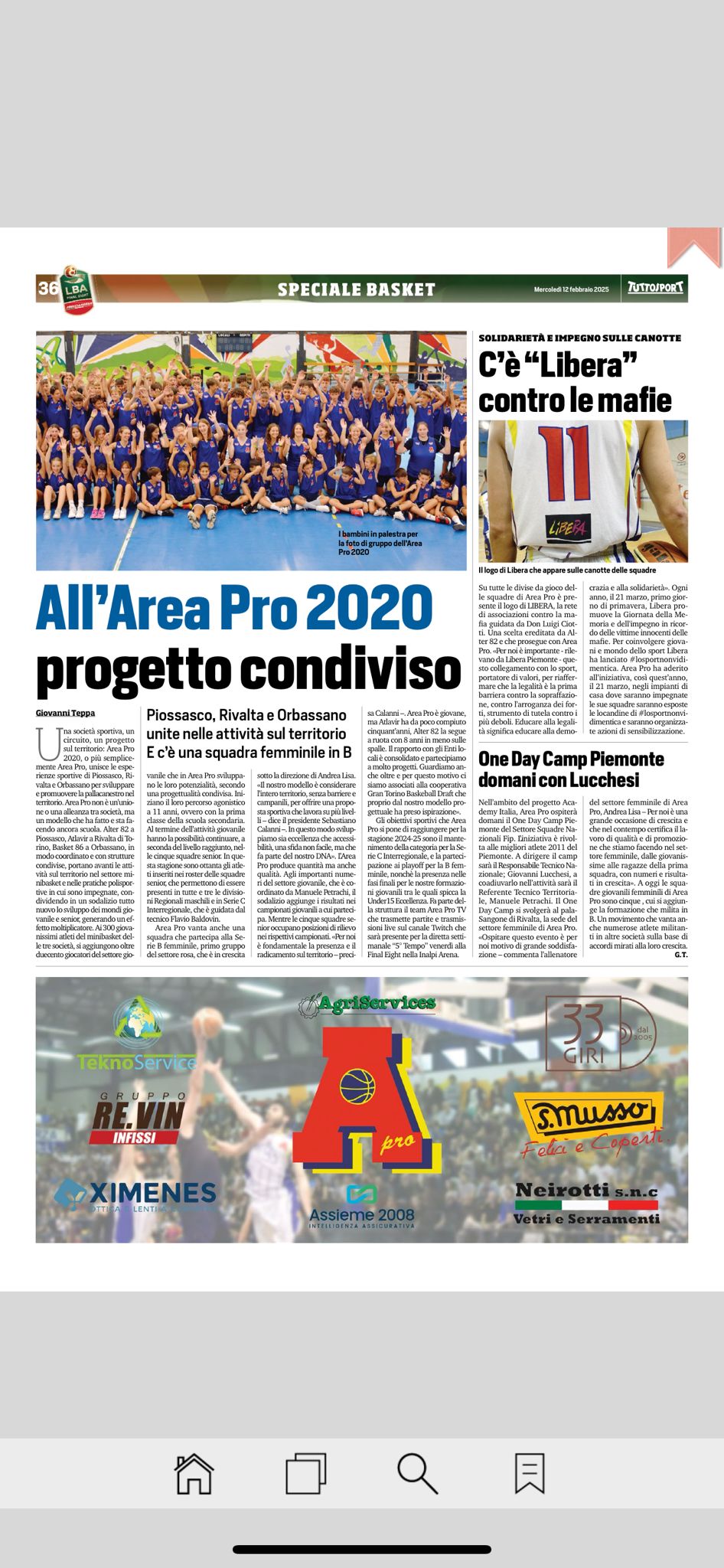Tuttosport: AreaPro 2020 progetto condiviso