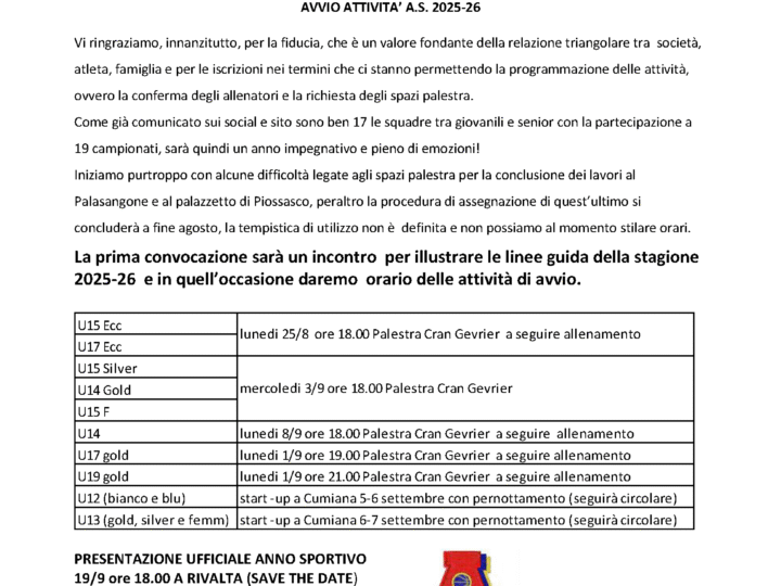 Avvio Attività Giovanile 2025-2026