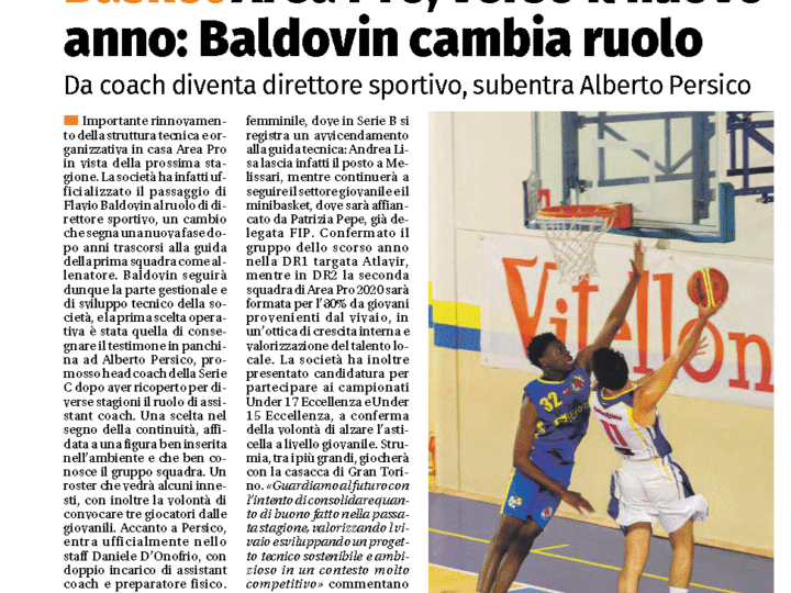 Area Pro 2020 verso il nuovo anno.. Baldovin cambia ruolo