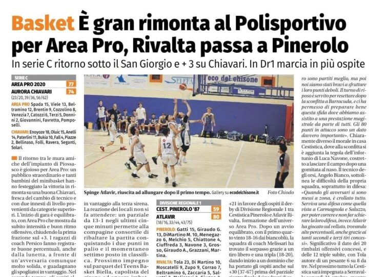 Eco del Chisone: è gran rimonta al Polisportivo per Area Pro, Rivalta passa a Pinerolo