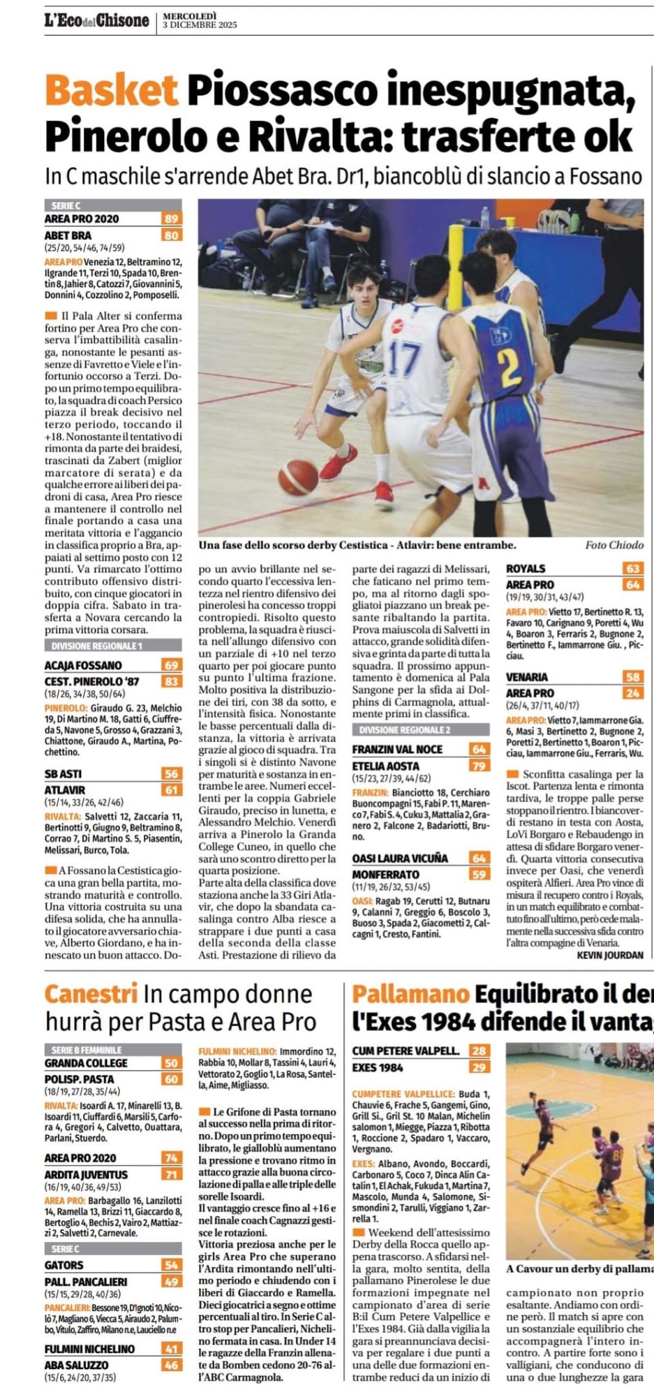 Eco del Chisone: Piossasco inespugnata. Rivalta: trasferta ok. Donne, hurrà per Area Pro