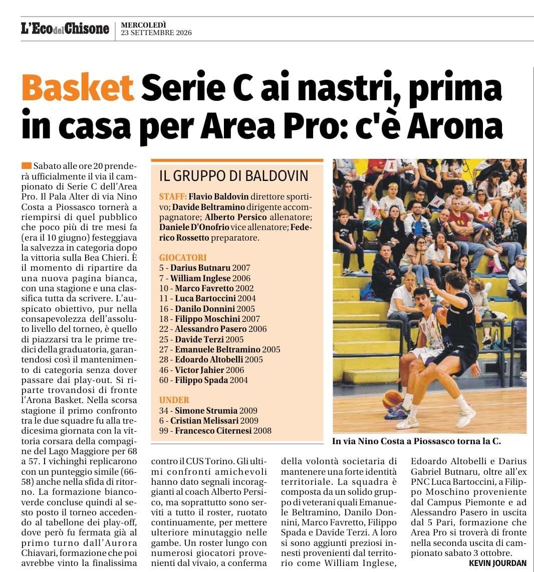 ECO DEL CHISONE: Serie C ai nastri, prima in casa per Area Pro: c’è Arona