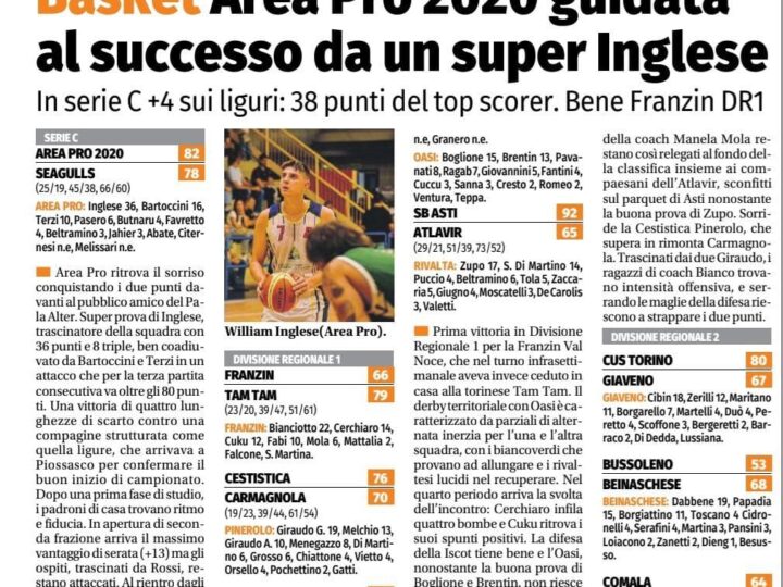 ECO del CHISONE: Area Pro 2020 guidata al successo da un super Inglese